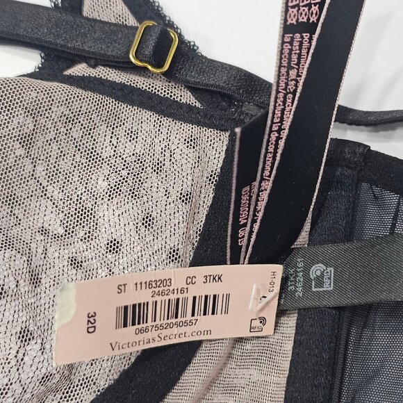 Victoria's Secret Dream Angels Black Dot Mesh Merrywidow Balconette Bra 32D - Picture 7 of 7